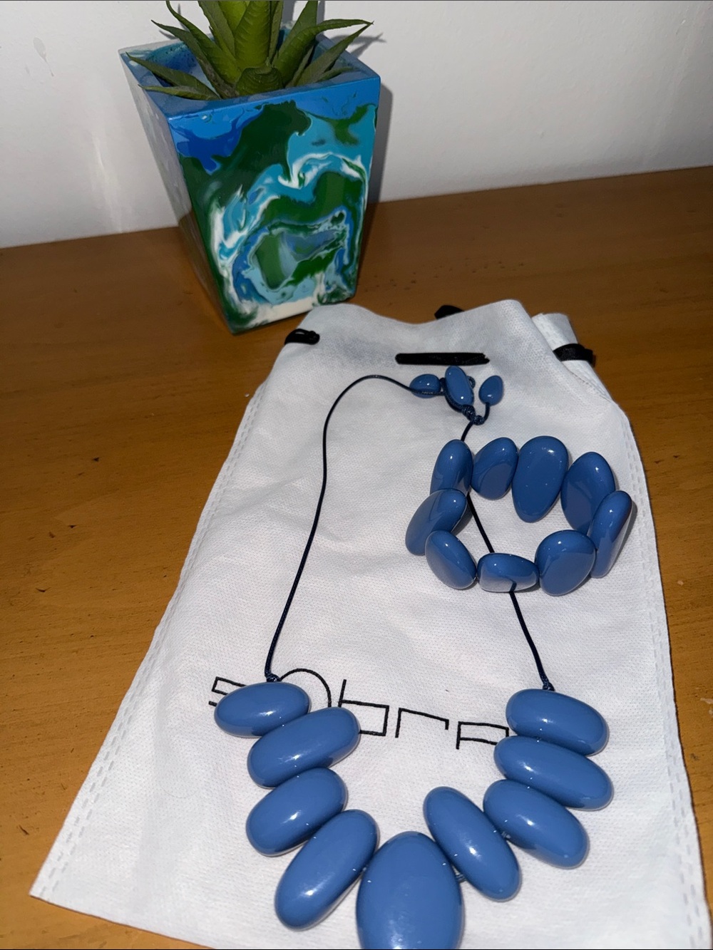 Sobral Blue Beaded Necklace & Bracelet Set